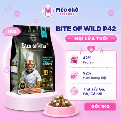 Hạt cho mèo Bite of Wild P42 gói 1KG, 42% Protein từ cá hồi, bò, gà topping thịt sấy-Mèo Chò Petshop