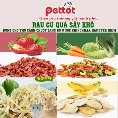Cà rốt, rau củ quả sấy - đồ ăn vặt dành cho thỏ chuột Lang Nhím Hamster Chinchilla - Pettot