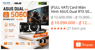 [FULL VAT] Card Màn Hình ASUS Dual RTX 5060 OC 8GB GDDR7 + Màn Hình Gigabyte GS25F2 200Hz Chính Hãng | Bảo Hành 36 Tháng