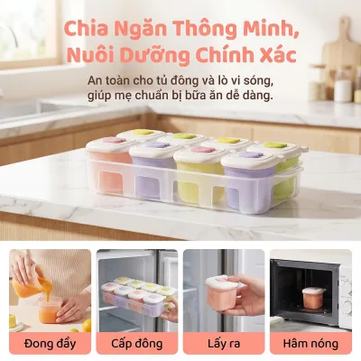 Hộp trữ đồ ăn dặm nhiều ngăn siêu tiện lợi cho bé, bảo quản sạch sẽ không lẫn mùi, dùng được cho cháo, trái cây, sữa đông hay nước sốt, gọn gàng cực xinh cho mẹ bỉm hiện đại!