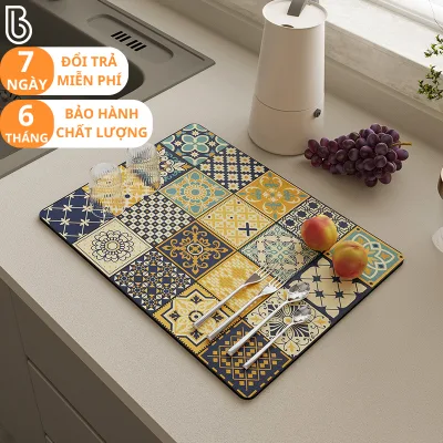 Thảm Thấm Hút Nước Nhanh Khô, Chất Liệu Da Nappa Đế Cao Su Chống Trượt, Thảm Lót Ly Thấm Nước Cho Nhà Bếp