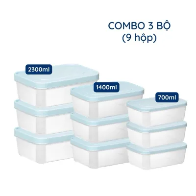 XẢ KHO - Combo 12 bộ hộp thực phẩm chữ nhật Hokori (MS:6533) Việt Nhật, Hộp Đựng thực phẩm an toàn cho sức khỏe