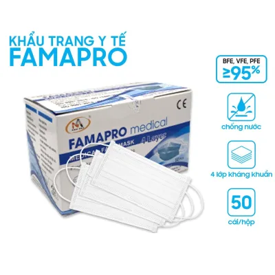 COMBO 4 hộp khẩu trang màu trắng FAMAPRO NAM ANH 4 lớp giấy kháng khuẩn(hộp 50 cái)