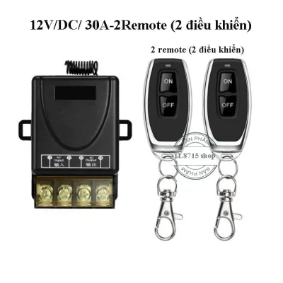 Công tắc điều khiển từ xa 12V/100m/30A/DC, 2 remote điều khiển, sử dụng sóng vô tuyến xuyên vật cản