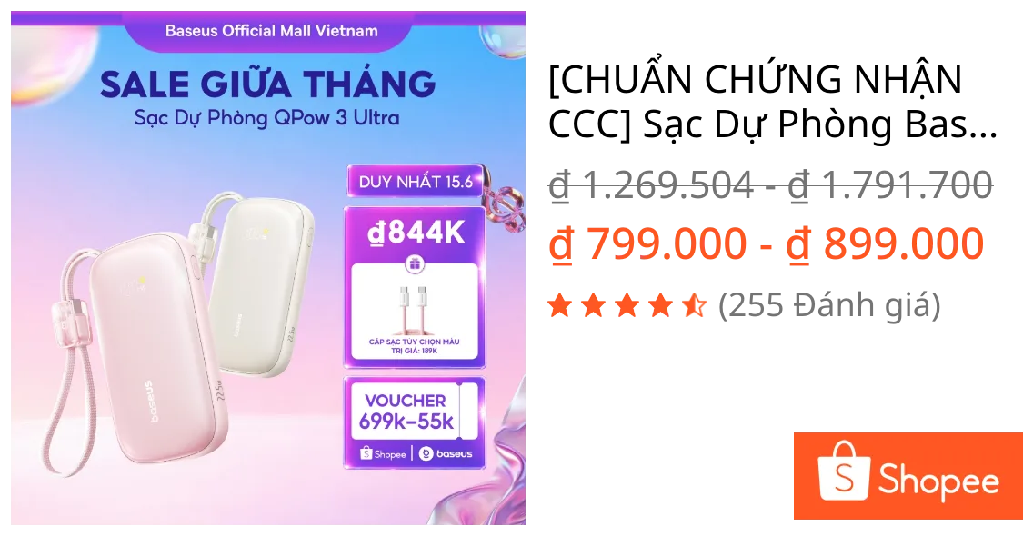 Sạc Dự Phòng Baseus EnerFill FC21 Qpow3 Ultra 10000mAh/20000mAh 22.5W - Sạc Nhanh 3 Cổng Kèm Cáp