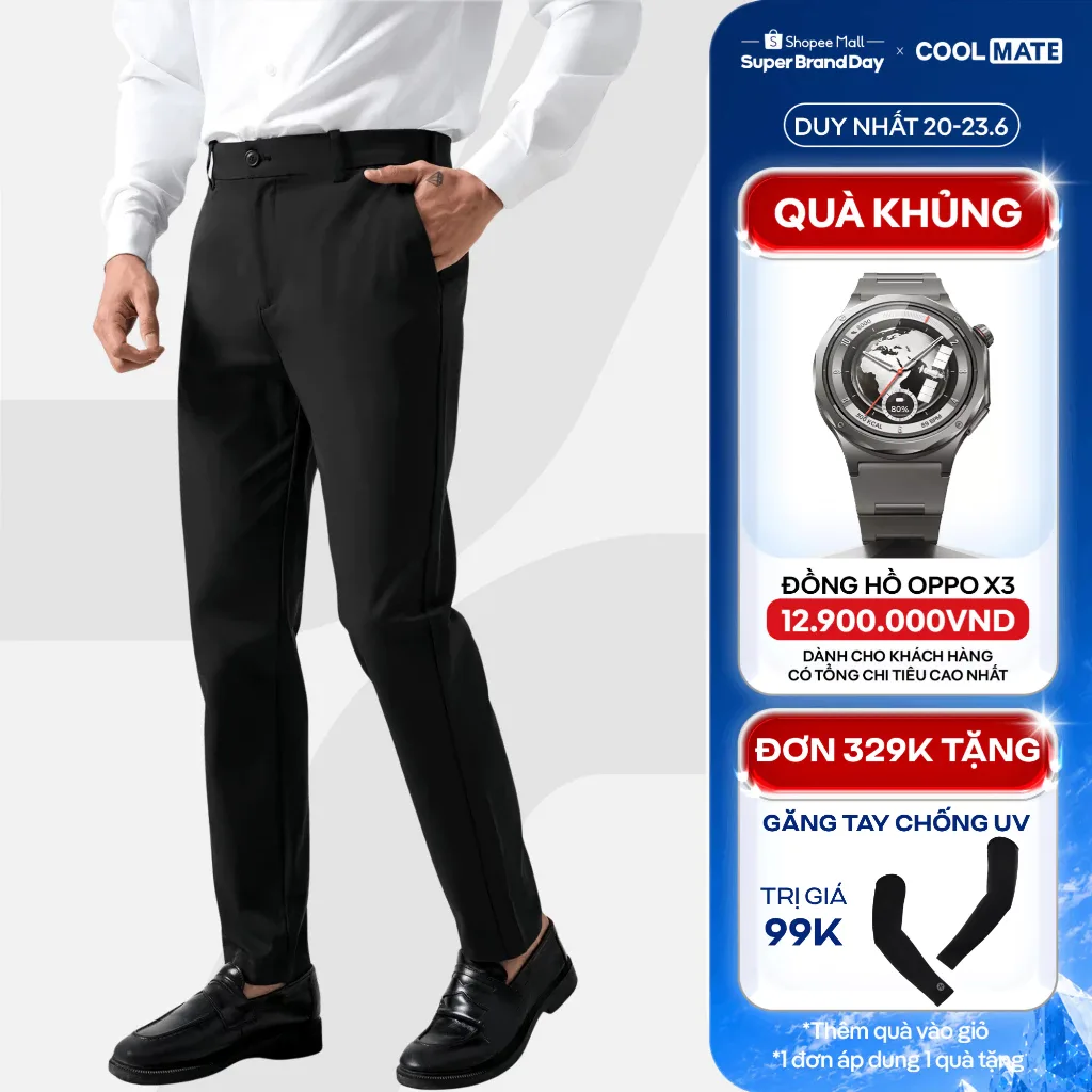 Quần dài nam Kaki Excool co giãn, thấm hút, chống nắng, quần âu chống tia UV Coolmate