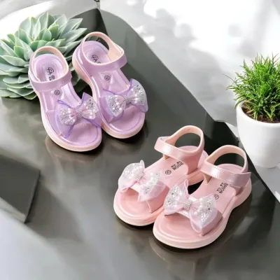 Giày quai dán cho bé gái hình nơ chất eva chống nước siêu mềm kim tuyến lấp lánh