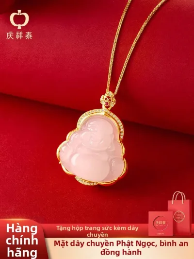 QINGXIANGTAI | Đá Ngọc Hetian Thiên Nhiên Đính Vàng Mạ Jade Pendant Dây Chuyền 18K