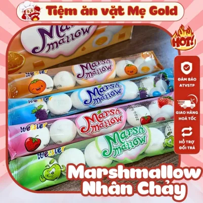 Hộp 30 Kẹo Bông Marshmallow Bánh Bao Nhân Chảy Vị Trái Cây Thái Lan, Kẹo Marshmallow Nhân Chảy Siro,Tiệm Ăn Vặt Mẹ Gold