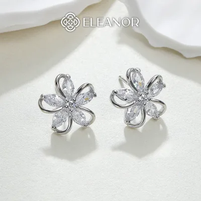 Bông tai nữ chuôi bạc 925 Eleanor Accessories hình hoa đính đá phụ kiện trang sức khuyên tai 10598