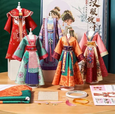 Creative baby handmode 5 handwork fabrics DIY sewing neck clothes model design toy set for kid