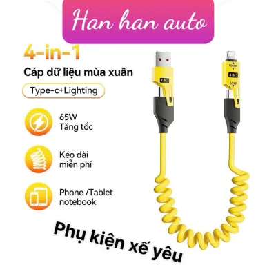 Dây Cáp 65W Sạc Nhanh Type-C Lighnting USB Nam Châm Lò So Chống Rối Phụ Kiện Điện Thoại