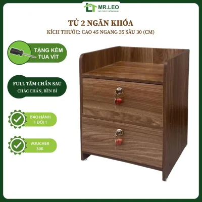 Tủ Đựng Đồ Mini 2 Ngăn Khóa Gỗ MDF – Tủ Đầu Giường, Tủ Trang Trí Đa Năng Mr Leo Nội Thất