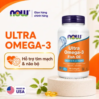 Dầu cá Ultra Omega 3 Now của Mỹ, 500 EPA / 250 DHA, hỗ trợ thị lực, tim mạch, não bộ
