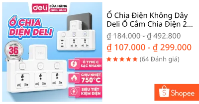 Ổ Chia Điện Không Dây Deli Ổ Cắm Chia Điện 2500W Tích Hợp Cổng USB &TypeC Cải Tiến Sạc Nhanh Tiện Lợi