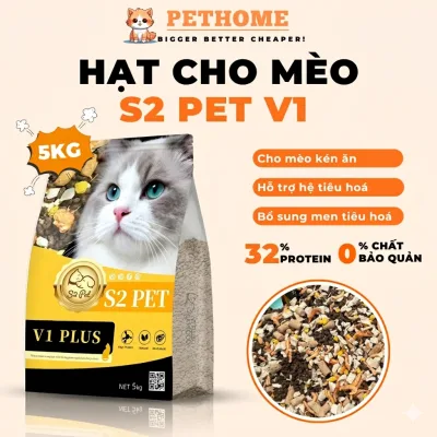 Hạt Cho Mèo S2PET V1 Đạm 32% Mix Thịt Đông Khô Kích Thích Thèm Ăn Phù Hợp Mọi Lứa Tuổi