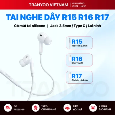 Tai Nghe Có Dây TRANYOO T-R15 R16 R17 Thiết Kế Nhét Tai Mút Silicon Gaming Học Online 3 Kiểu Chui