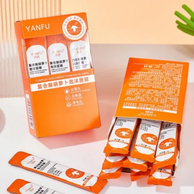 Carrot Foaming Mask Detoxifies and Whitens Skin Box of 12 Packs, Mask Cleans Dirt, Excess Oil, Reduces Blackheads, Detoxifies Skin for Instant Brightness and Smoothness