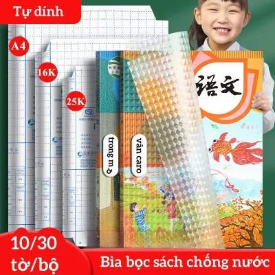 Bộ 10/30 Bìa Bao Sách Tự Dính A4 16K 25K – Bọc SGK, Vở Học Sinh, Chống Nước, Trong Suốt, Dễ Dán, Nhiều Kích Thước