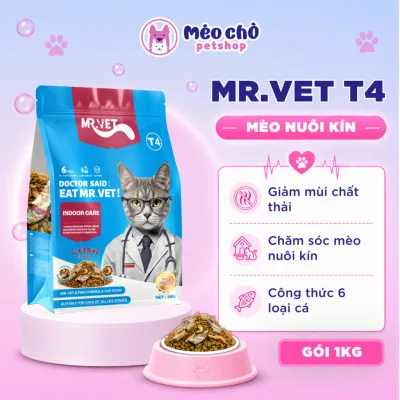 Hạt cho mèo MRVET T4 Gói 1KG Công thức 6 loại cá biển, giảm mùi hôi chất thải - Méo Chò Petshop