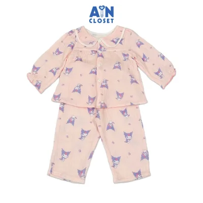 Bộ quần áo Dài bé gái hoạ tiết Thỏ Tím nền Hồng Xô muslin - AICDBGEM0OT5 - AIN Closet