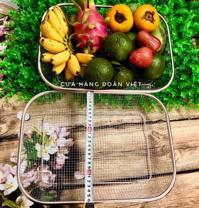Rổ Inox Không Rỉ Sét 26 - 36 cm. Rá INOX chữ nhật có chân cao 1cm để khô ráo an toàn vệ sinh thực phẩm chuyên nghiệp