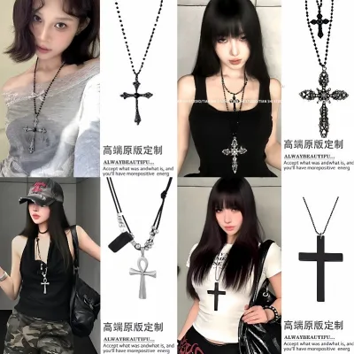 Chuỗi Mặt Dây Chuyền Hình Chữ thập Đen, Phù Hợp Với Áo Len