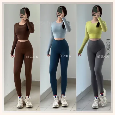 Hersign Gym Outfit Women's Yoga Set Long-Sleeved Mesh Shirt Long Pants Smixc30L36A Hersign Ease Collection