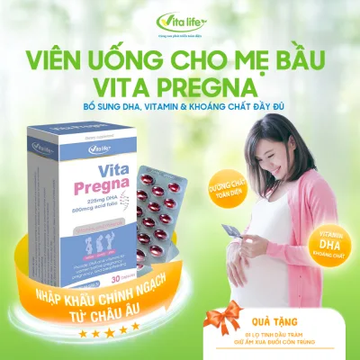 Viên uống cho mẹ bầu VITA PREGNA giúp bổ sung DHA vitamin khoáng chất đầy đủ Hộp 30 Viên