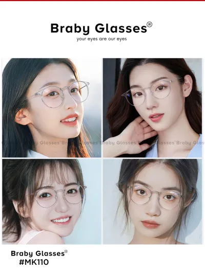 Gọng kính cận mắt tròn thời trang nam nữ Braby Glasses chất liệu nhựa dẻo TR90 đơn giản và trẻ trung sang trọng MK110