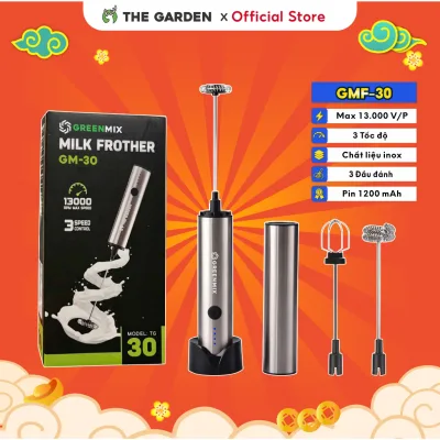 Máy tạo bọt cà phê microfoam, máy đánh trứng mini cầm tay THE GARDEN x GREENMIX GMF-30 - 3 đầu đánh bọt, inox 304