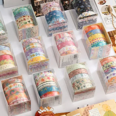 Bộ 5 Cuộn Băng Dính Washi Hoa Văn Thơ Ca Theo Mùa, Trang Trí Hình Cây Sao, Dùng Cho Sổ Tay, Nhật Ký, Làm Thủ Công, Trang Trí Sổ Lưu Niệm