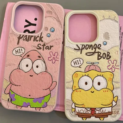 Ốp Lưng IPhone Tương Thích Cho IP 16 15 14 13 12 11 Pro MAX X XR XS MAX 7 8 6 6s Plus Hoạt Hình Dễ Thương SpongeBob SquarePants Da Họa Tiết Màu Hồng Cặp Đôi Vỏ Điện Thoại Mềm-KL