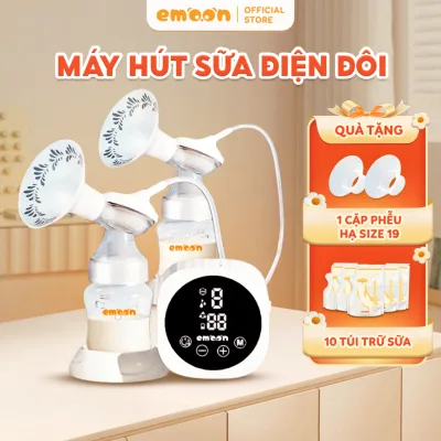 Máy hút sữa điện đôi không dây EMOON, cao cấp phễu silicon giúp hút nhẹ nhàng, hiệu quả massage không đau rát