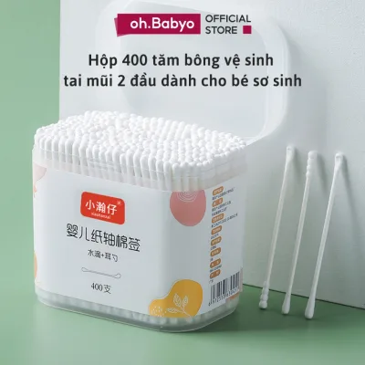 Hộp 400 Tăm Bông Ngoáy Tai Kháng Khuẩn Vệ Sinh Tai Mũi Cho Bé ohBabyo Bông Tăm Ngoáy Tai Trẻ Sơ Sinh