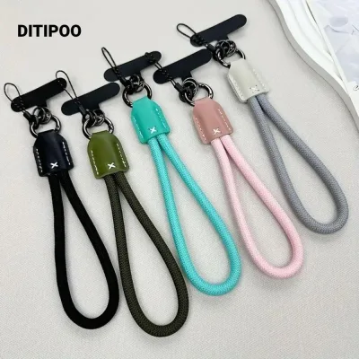 Ditipoo Dây bện Dây điện thoại, Dây buộc kẹp điện thoại Nylon sang trọng, Đầu da Pu dễ thương dành cho nữ Dây đeo điện thoại cổ tay thời trang Phụ kiện điện thoại