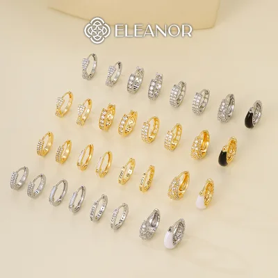 Khuyên tai nữ tròn chuôi bạc 925 Eleanor Accessories đính đá phụ kiện trang sức bông tai basic 7310
