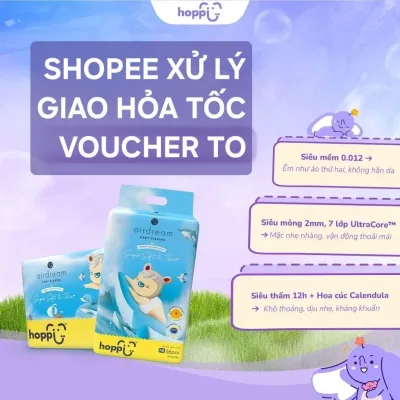 Bỉm Hoppi AirDream Singapor thiết kế siêu mỏng 2mm, thoáng khí, chiết xuất hoa cúc Calendula