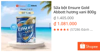 Sữa bột Ensure Gold Abbott hương vani 800g