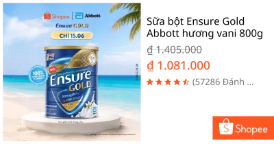 Sữa bột Ensure Gold Abbott hương vani 800g