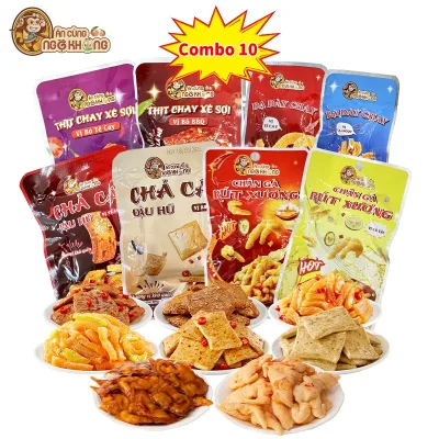 Combo of 10 Packs of Delicious Snacks Chicken Feet Truyen Thong Spicy Taste Shredded Vegetarian Meat with Bbq Flavor - Eat with Nezha