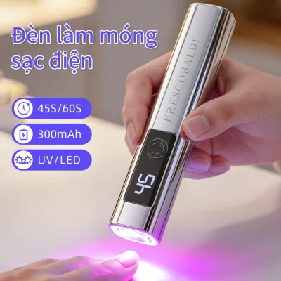 Đèn LED/UV làm móng màu bạc có màn hình hiển thị, nhỏ gọn và tinh tế, thích hợp cho việc làm móng nghệ thuật.