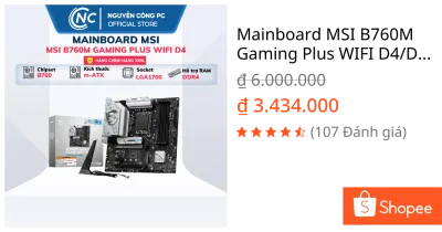Mainboard MSI B760M Gaming Plus WIFI D4/D5 cho chip Intel đời 12, 13 (LGA1700 / MATX / 4 khe DDR4) - BH chính hãng 3 năm
