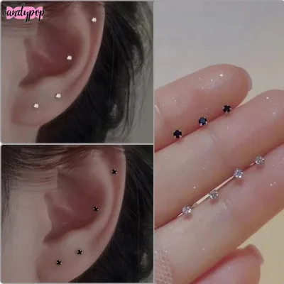 🍭Candy🍭Set 2 Bông Tai Bạc s925 Xỏ Hạt Pha Lê Nhỏ Không Gây Dị Ứng Trang Sức Không Gây Dị Ứng Cho Nữ