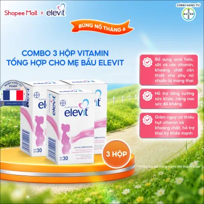 Bộ 3 Thực phẩm bảo vệ sức khỏe Elevit bổ sung Acid Folic, Sắt, Canxi, Các Vitamin và Các khoáng chất (30 Viên/Hộp)