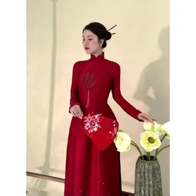 Áo dài cưới kết chữ hỷ đính hoa