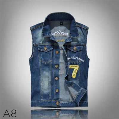 A8 Độc Đáo Phong Cách Mới Phiên Bản Hàn Quốc Slim-fit Hợp Thời Trang Quần Áo Nam Plus Size Áo Vest Nam Hợp Thời Trang Denim Áo Vest Nam Denim Áo Vest Nam