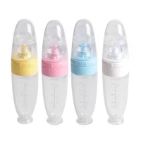 "SP Mới" Đế Hít rộng hơn bám chắc hơn - Bình Thìa Ăn Dặm Silicone Có Vạch Chia ml ống Sữa, Đút Bột. cháo Dung Tích 120ML