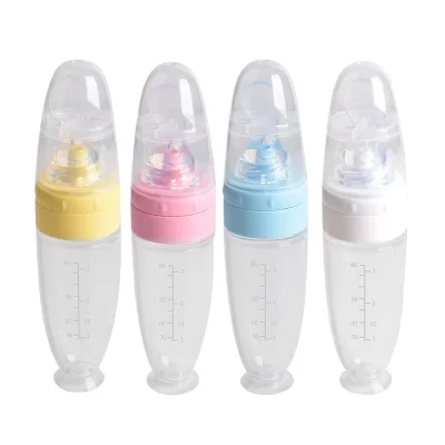 "SP Mới" Đế Hít rộng hơn bám chắc hơn - Bình Thìa Ăn Dặm Silicone Có Vạch Chia ml ống Sữa, Đút Bột. cháo Dung Tích 120ML