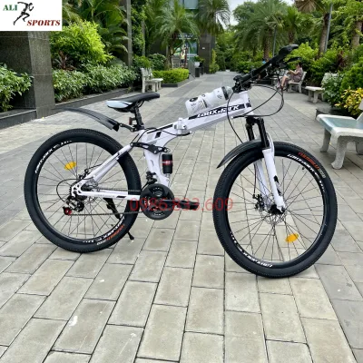 Lauxjack 26 Inch Folding Bike, Large Folding Bike, 21-Speed Folding Sports Bike with Front and Rear Shock Absorbers, Disc Brake Bike, Lauxjack Mountain Bike